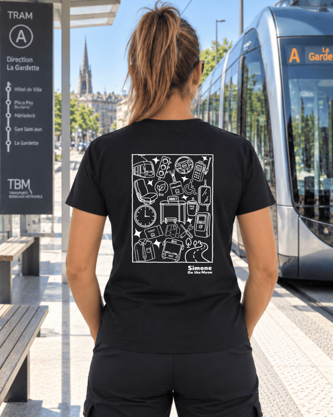 t-shirt noir chauffeur de bus/tram