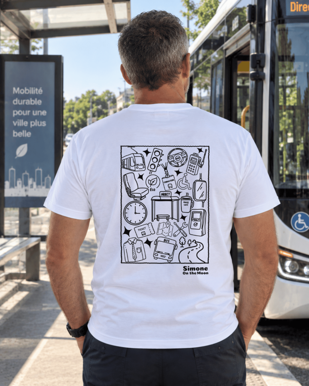 tshirt blanc chauffeur de bus/tram