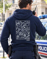 sweat a capuche bleu marine policier
