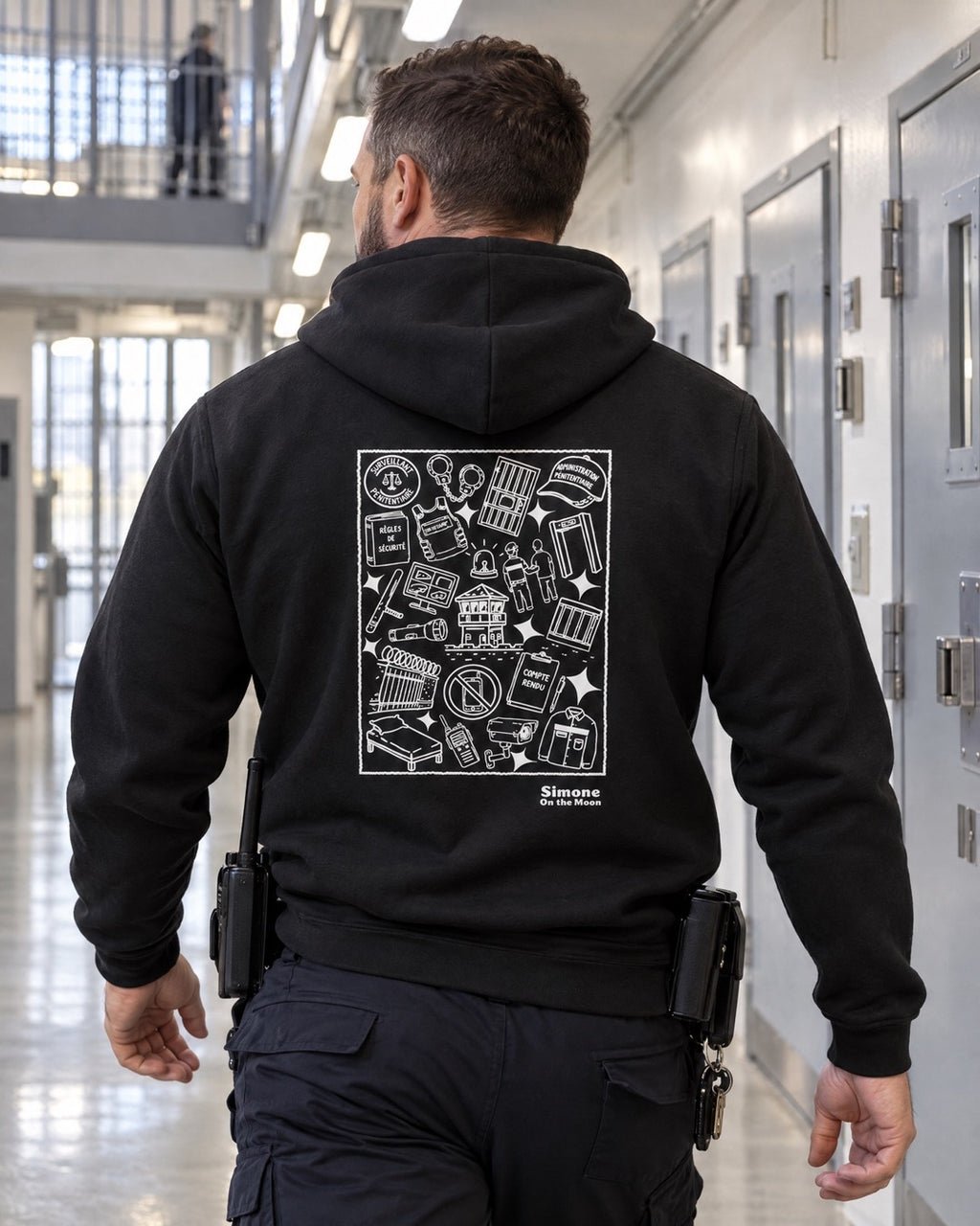 sweat a capuche noir surveillant pénitentiaire