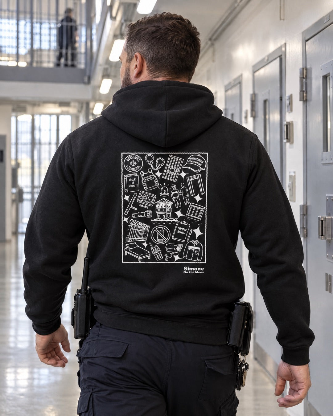 sweat a capuche noir surveillant pénitentiaire