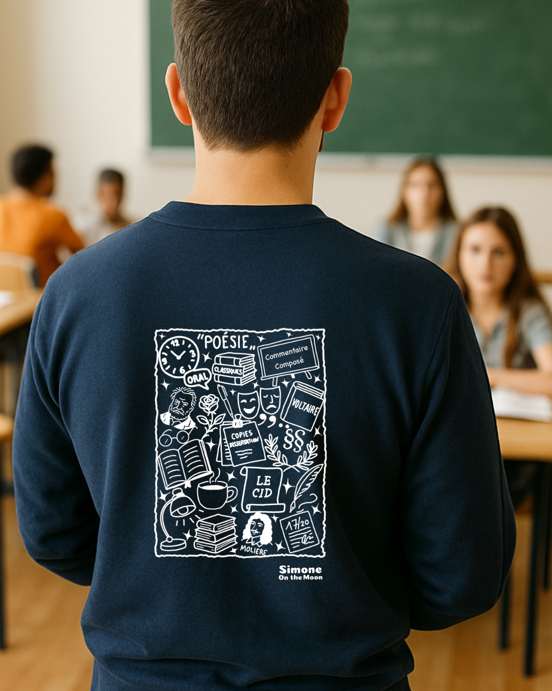 Sweat à capuche Prof de lettres — Bleu marine
